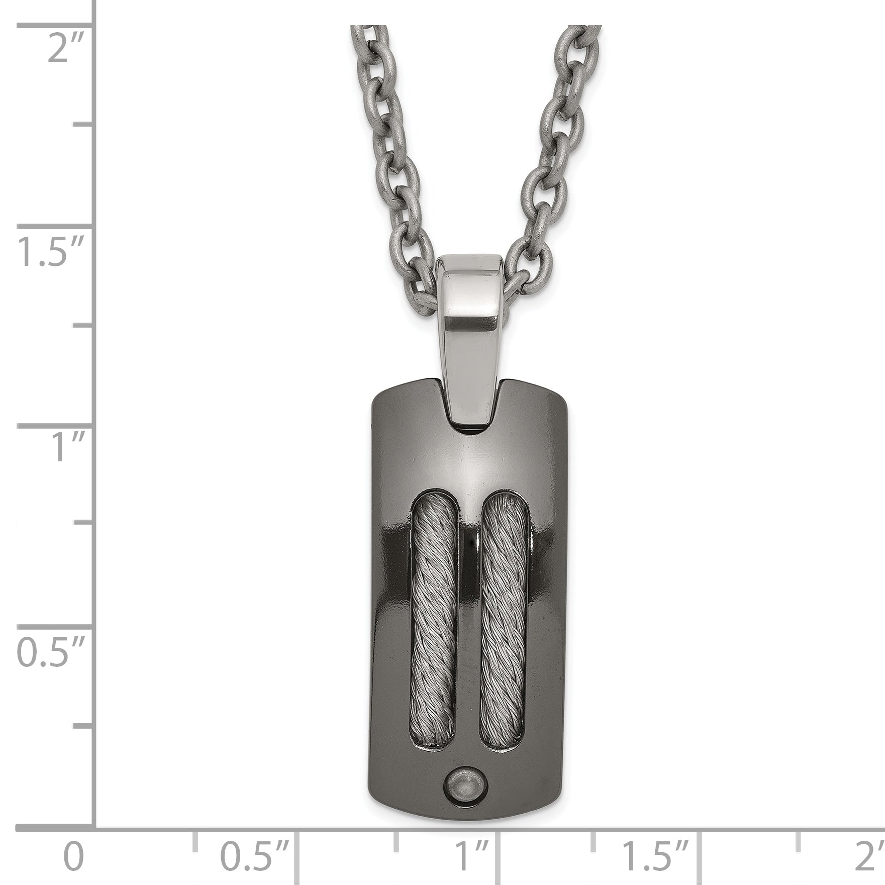 Titanium/Silver Two Tone Titanium/Ster.Sil Black Ti Polished Cable Inlay Dog Tag Necklace