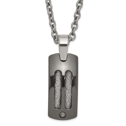 Titanium/Silver Two Tone Titanium/Ster.Sil Black Ti Polished Cable Inlay Dog Tag Necklace