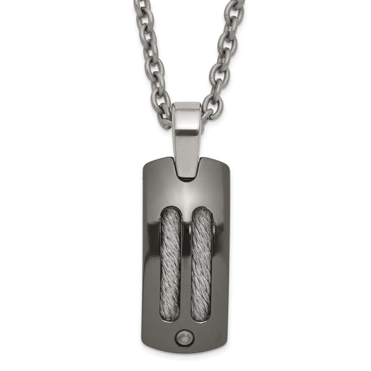 Titanium/Silver Two Tone Titanium/Ster.Sil Black Ti Polished Cable Inlay Dog Tag Necklace
