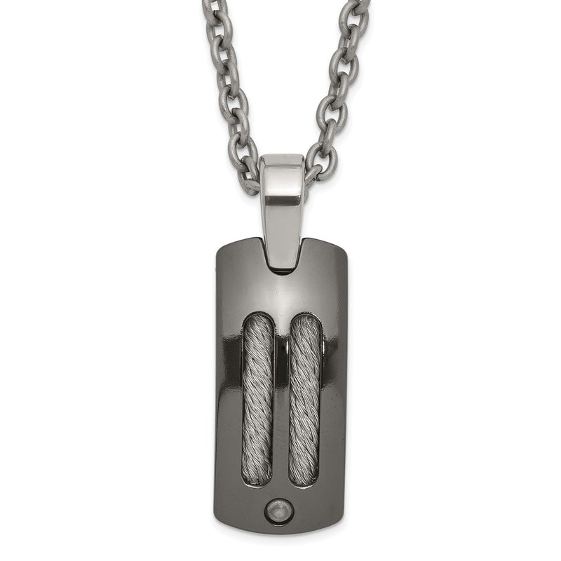Titanium/Silver Two Tone Titanium/Ster.Sil Black Ti Polished Cable Inlay Dog Tag Necklace
