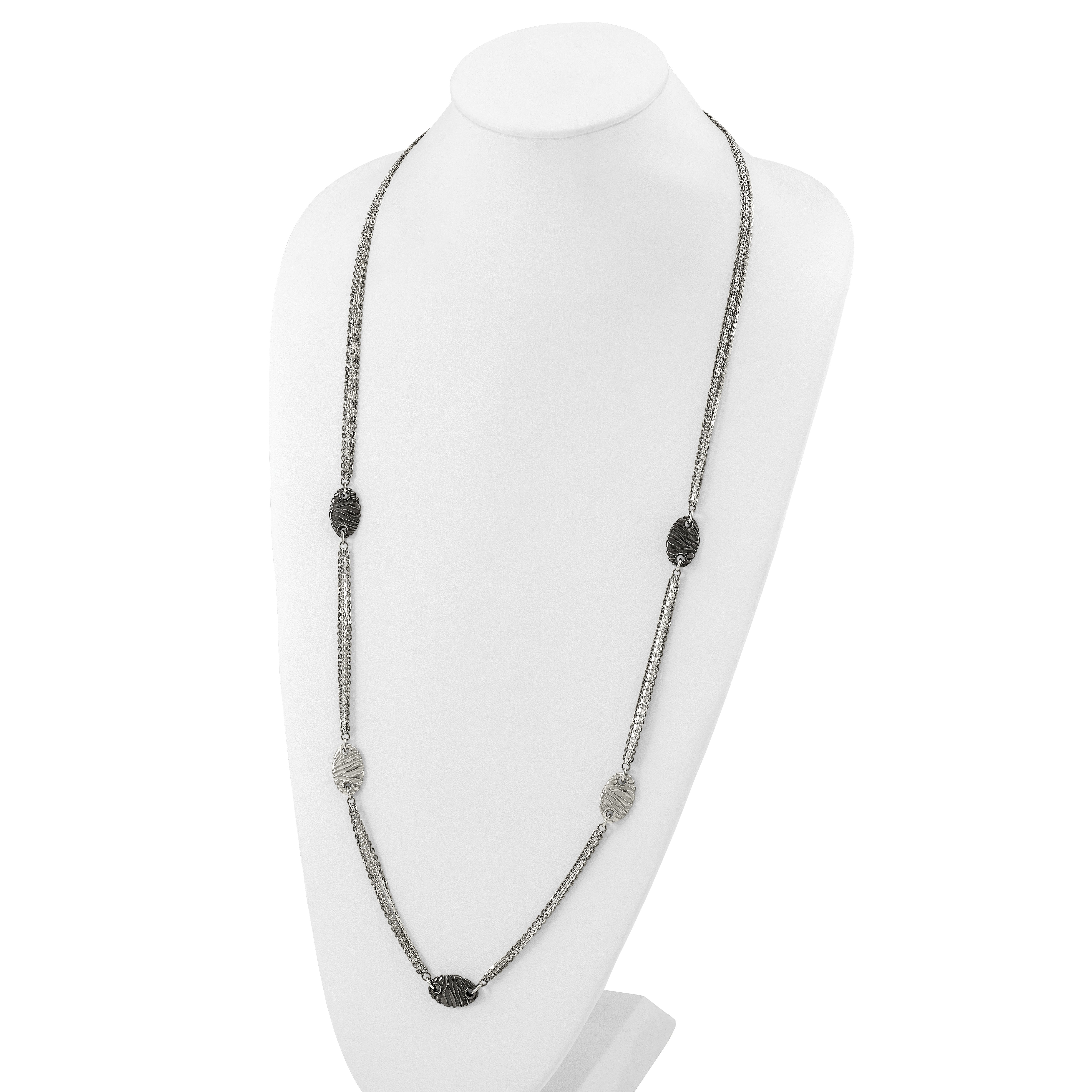 Titanium/Silver Two Tone Titanium Sterling Silver Black Ti Polished And Etched Oval Station Necklace