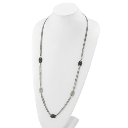 Titanium/Silver Two Tone Titanium Sterling Silver Black Ti Polished And Etched Oval Station Necklace