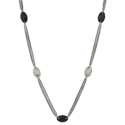 Titanium/Silver Two Tone Titanium Sterling Silver Black Ti Polished And Etched Oval Station Necklace