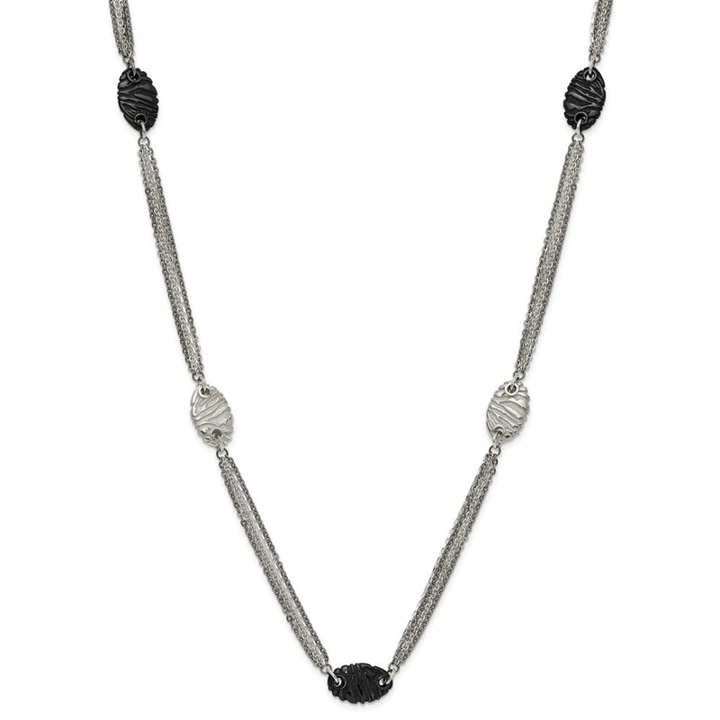 Titanium/Silver Two Tone Titanium Sterling Silver Black Ti Polished And Etched Oval Station Necklace