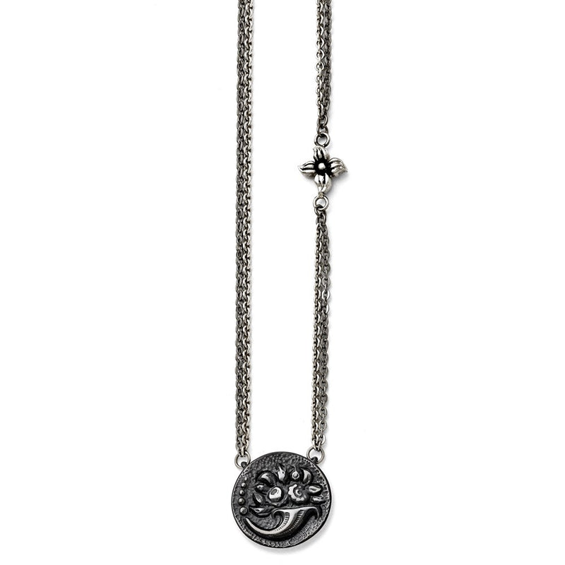 Titanium/Silver Two Tone Titanium/Ster.Sil Black Ti Polished Etched Floral Necklace