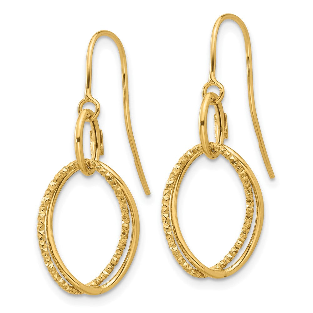 10K Yellow Gold Polished And Textured Shepherd Hook Dangle Earrings