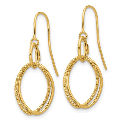 10K Yellow Gold Polished And Textured Shepherd Hook Dangle Earrings