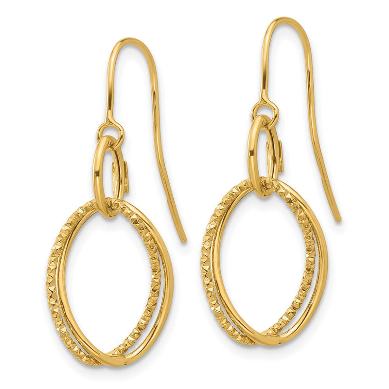 10K Yellow Gold Polished And Textured Shepherd Hook Dangle Earrings