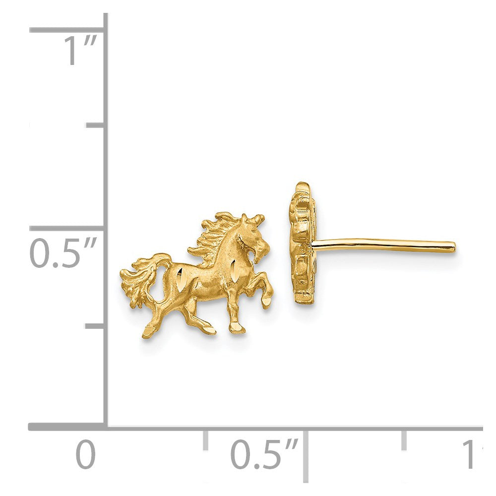 14K Yellow Gold Satin Diamond-Cut Unicorn Post Earrings