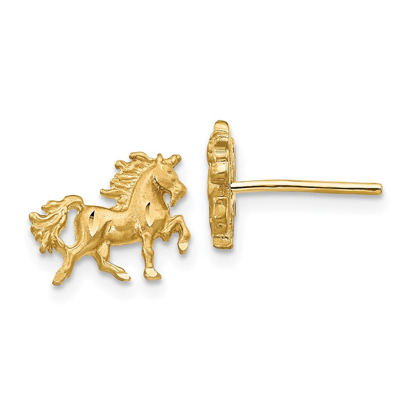 14K Yellow Gold Satin Diamond-Cut Unicorn Post Earrings