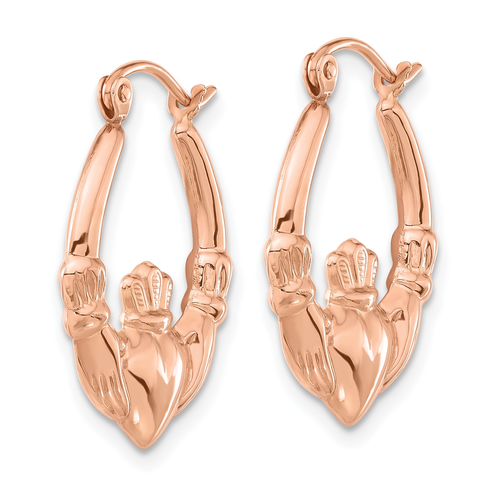 14K Rose Gold Polished Claddagh Hoop Earrings