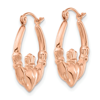 14K Rose Gold Polished Claddagh Hoop Earrings