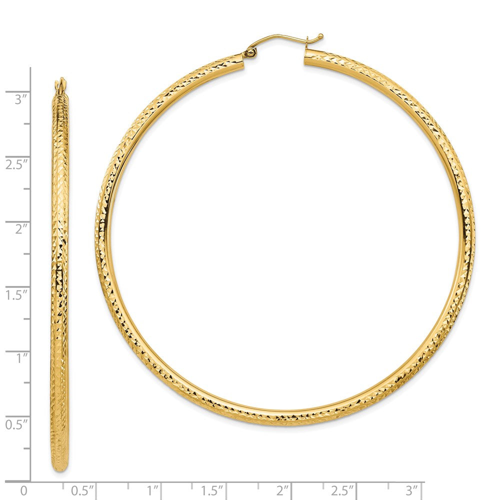 14K Yellow Gold Lightweight 3mm Diamond-Cut Hoop Earrings