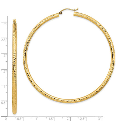 14K Yellow Gold Lightweight 3mm Diamond-Cut Hoop Earrings
