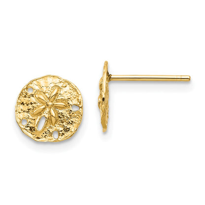 14K Yellow Gold Sand Dollar Post Earrings