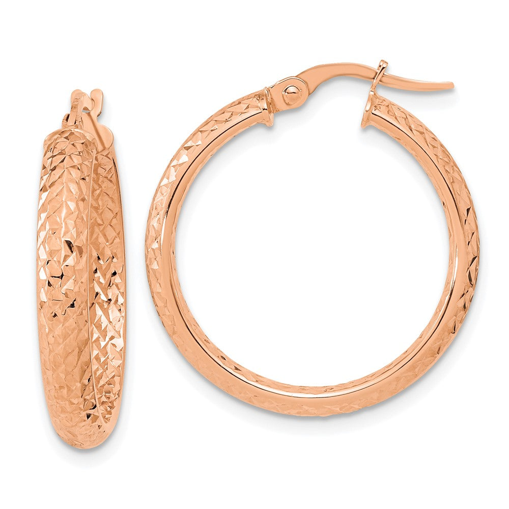 14K Rose Gold Polished And Diamond-Cut Fancy Hoop Earrings