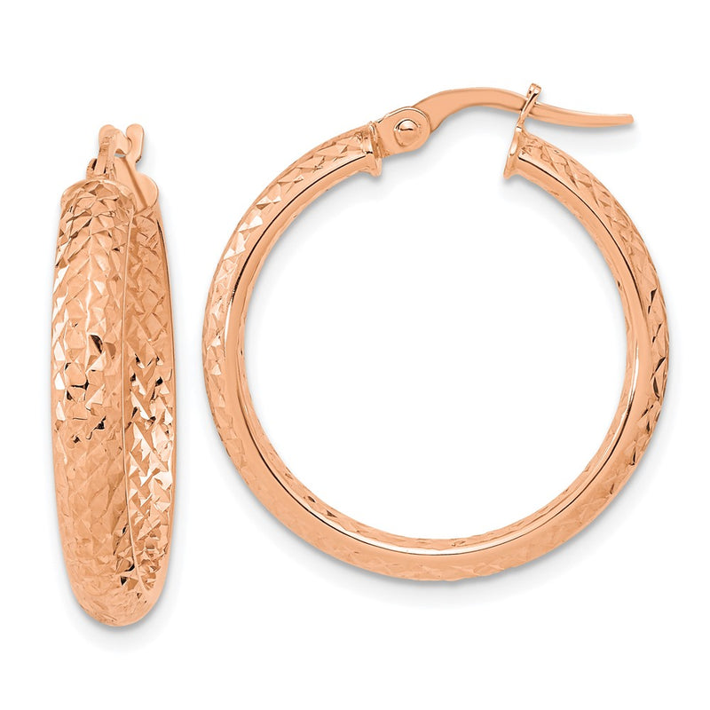 14K Rose Gold Polished And Diamond-Cut Fancy Hoop Earrings
