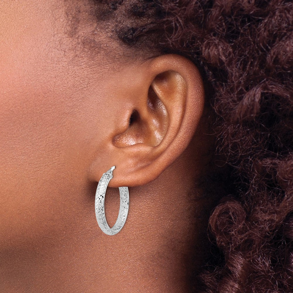 14K White Gold Polished And Diamond-Cut Inside Out Fancy Hoop Earrings