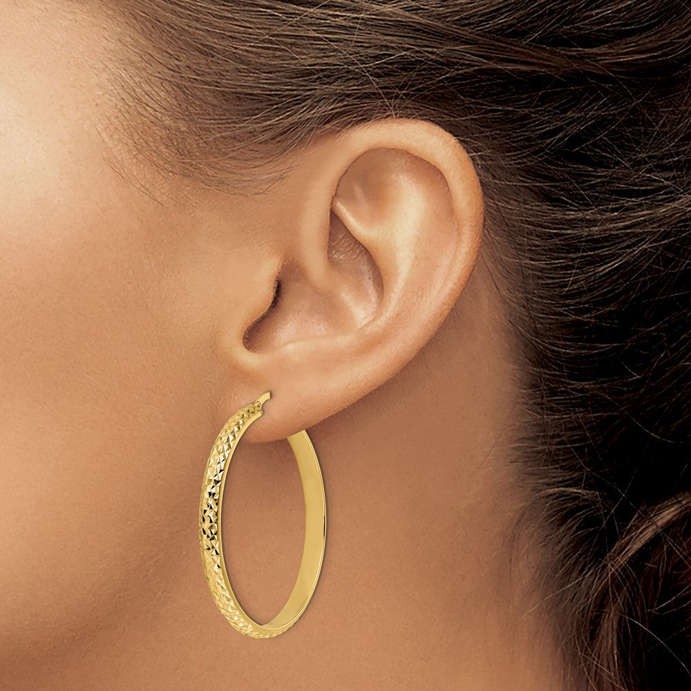 14K Yellow Gold Polished Diamond Cut Hoop Earrings