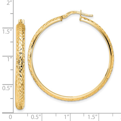 14K Yellow Gold Polished Diamond Cut Hoop Earrings