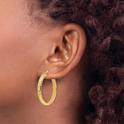 14K Yellow Gold Polished Diamond Cut Hoop Earrings