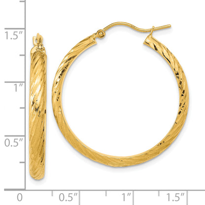 14K Yellow Gold Polished D/C Twist Pattern Hoop Earrings