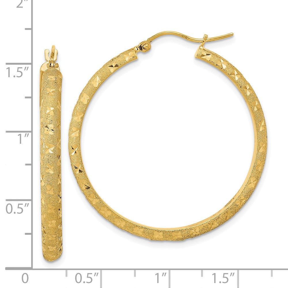 14K Yellow Gold Polished And Brushed Diamond-Cut Fancy Hoop Earrings