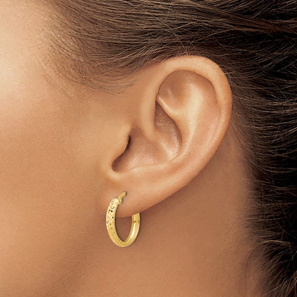14K Yellow Gold Polished and Diamond-Cut Hoop Earrings