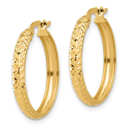 14K Yellow Gold Polished and Diamond-Cut Hoop Earrings