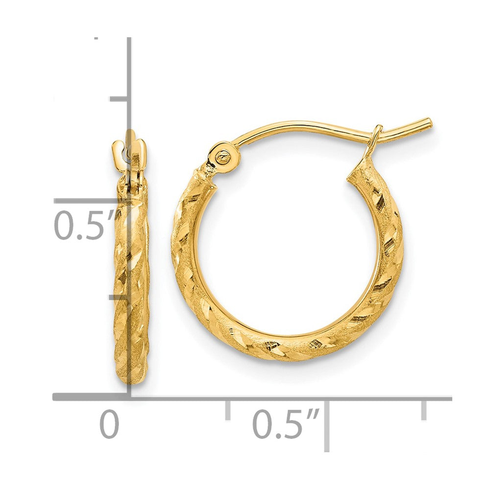 14K Yellow Gold Polished and Satin D/c 2.00mm Hoop Earrings