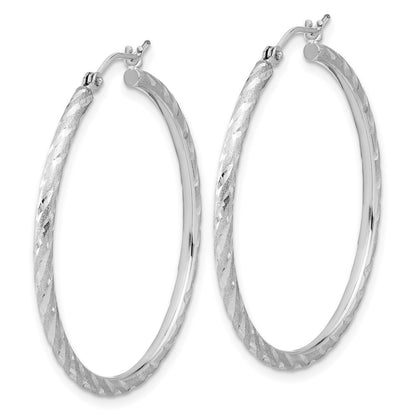 14K White Gold Polished and Satin D/c 2.00mm Hoop Earrings