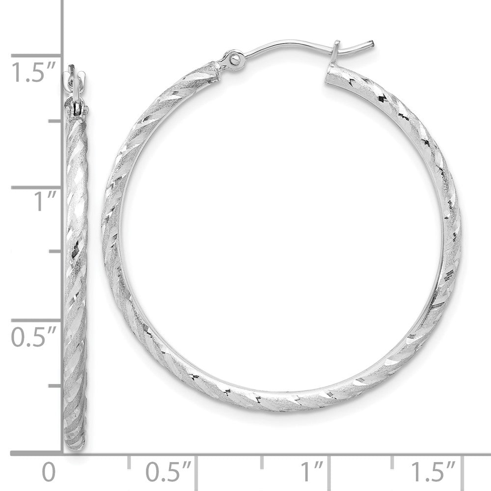 14K White Gold Polished and Satin D/c 2.00mm Hoop Earrings