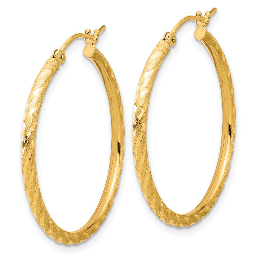 14K Yellow Gold Polished and Satin D/c 2.00mm Hoop Earrings