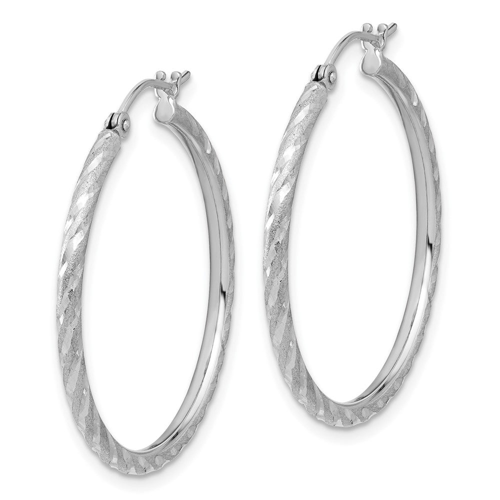 14K White Gold Polished and Satin D/c 2.00mm Hoop Earrings