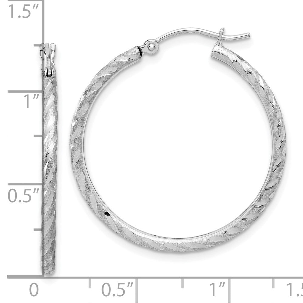 14K White Gold Polished and Satin D/c 2.00mm Hoop Earrings