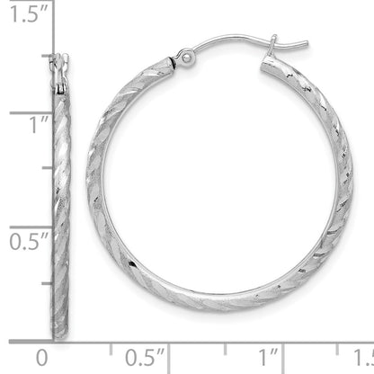 14K White Gold Polished and Satin D/c 2.00mm Hoop Earrings