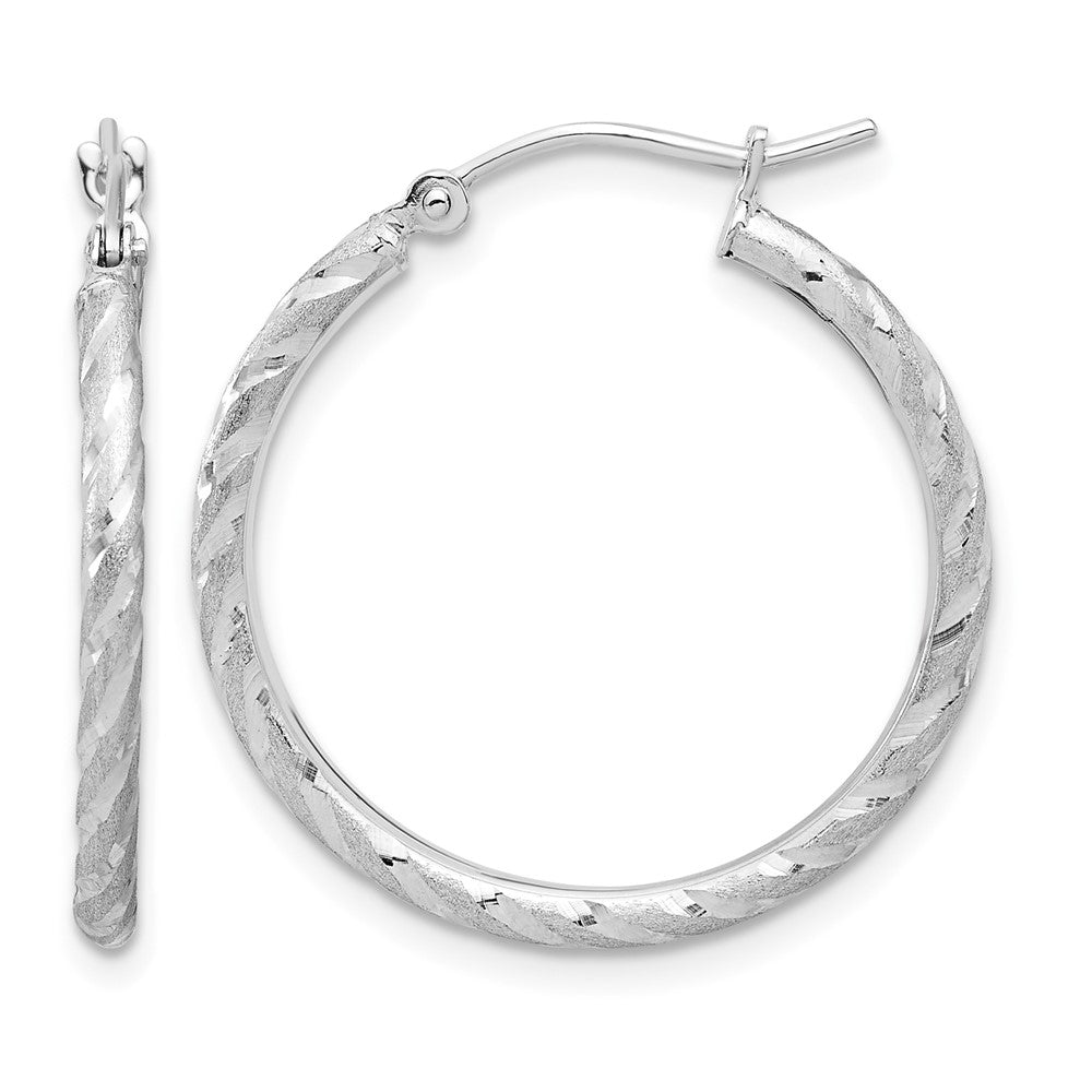 14K White Gold Polished and Satin D/c 2.00mm Hoop Earrings
