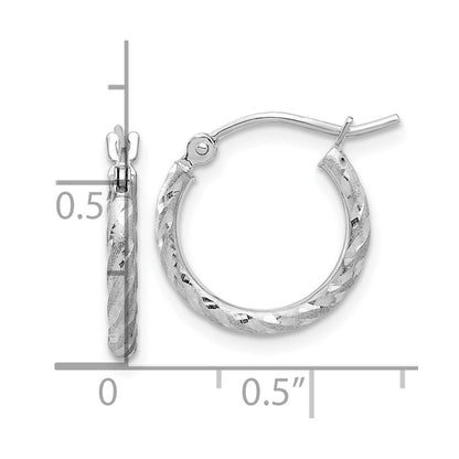 14K White Gold Polished and Satin D/c 2.00mm Hoop Earrings
