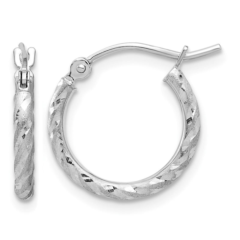 14K White Gold Polished and Satin D/c 2.00mm Hoop Earrings