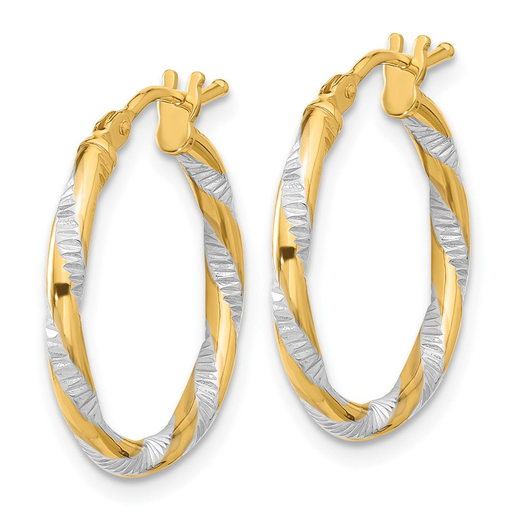 14K Yellow & Rhodium and White Rhodium Polished Diamond-Cut Hoop Earrings