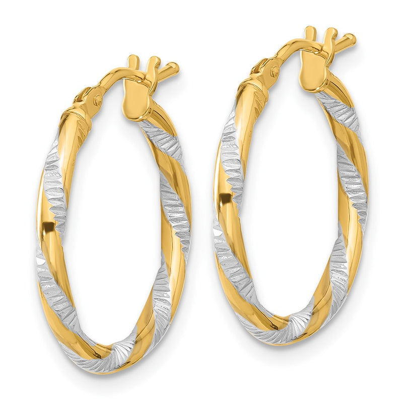 14K Yellow & Rhodium and White Rhodium Polished Diamond-Cut Hoop Earrings
