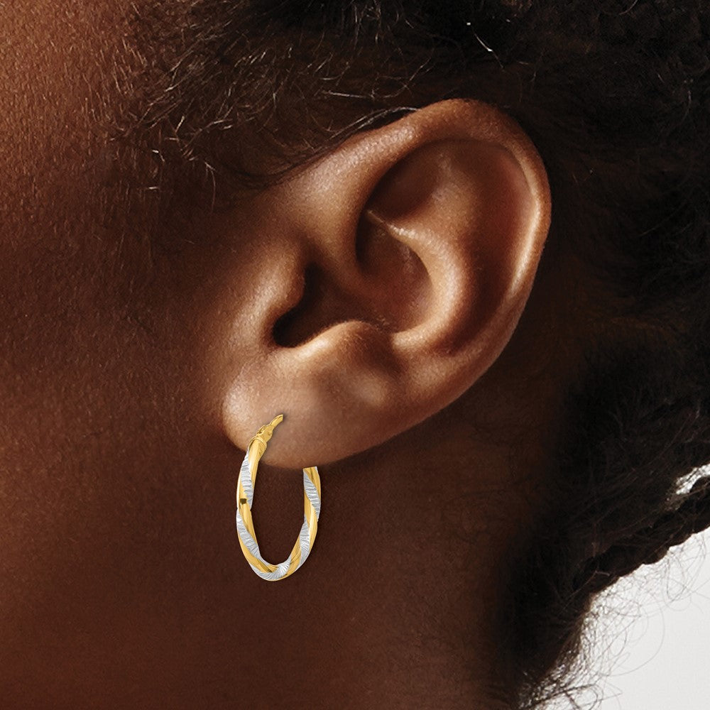 14K Yellow & Rhodium and White Rhodium Polished Diamond-Cut Hoop Earrings