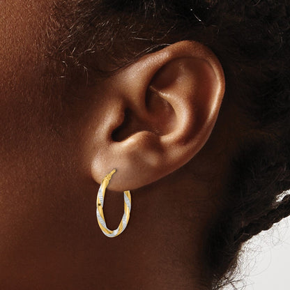 14K Yellow & Rhodium and White Rhodium Polished Diamond-Cut Hoop Earrings
