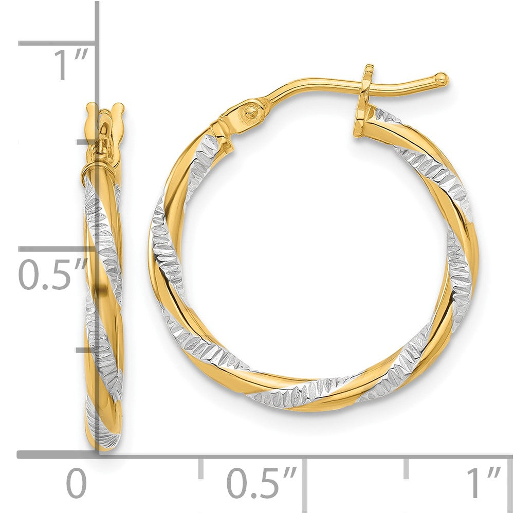 14K Yellow & Rhodium and White Rhodium Polished Diamond-Cut Hoop Earrings