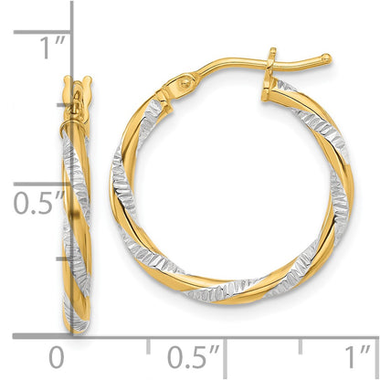 14K Yellow & Rhodium and White Rhodium Polished Diamond-Cut Hoop Earrings