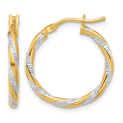 14K Yellow & Rhodium and White Rhodium Polished Diamond-Cut Hoop Earrings