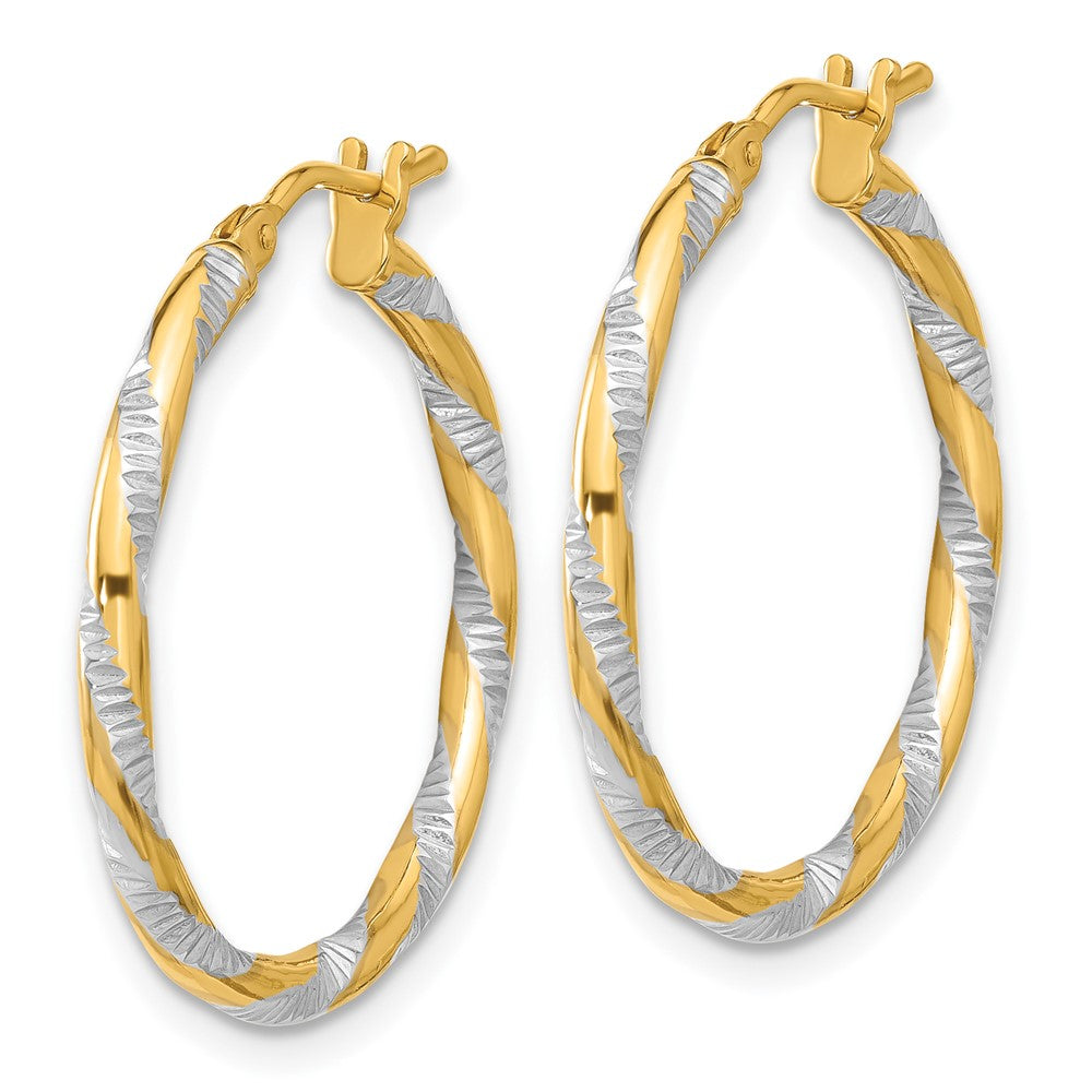 14K Yellow & Rhodium and White Rhodium Polished Diamond-Cut Hoop Earrings