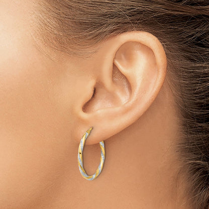 14K Yellow & Rhodium and White Rhodium Polished Diamond-Cut Hoop Earrings