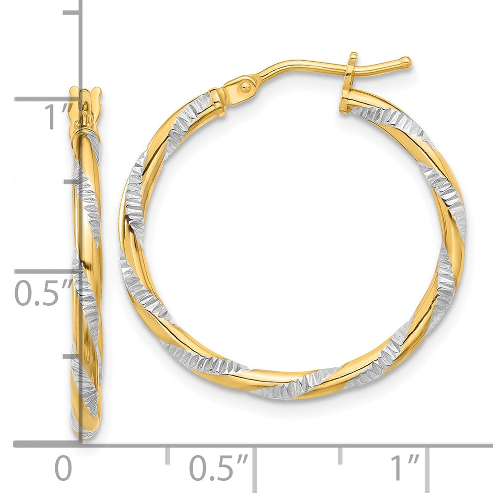 14K Yellow & Rhodium and White Rhodium Polished Diamond-Cut Hoop Earrings