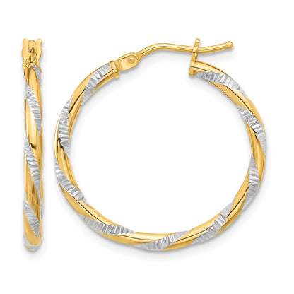 14K Yellow & Rhodium and White Rhodium Polished Diamond-Cut Hoop Earrings